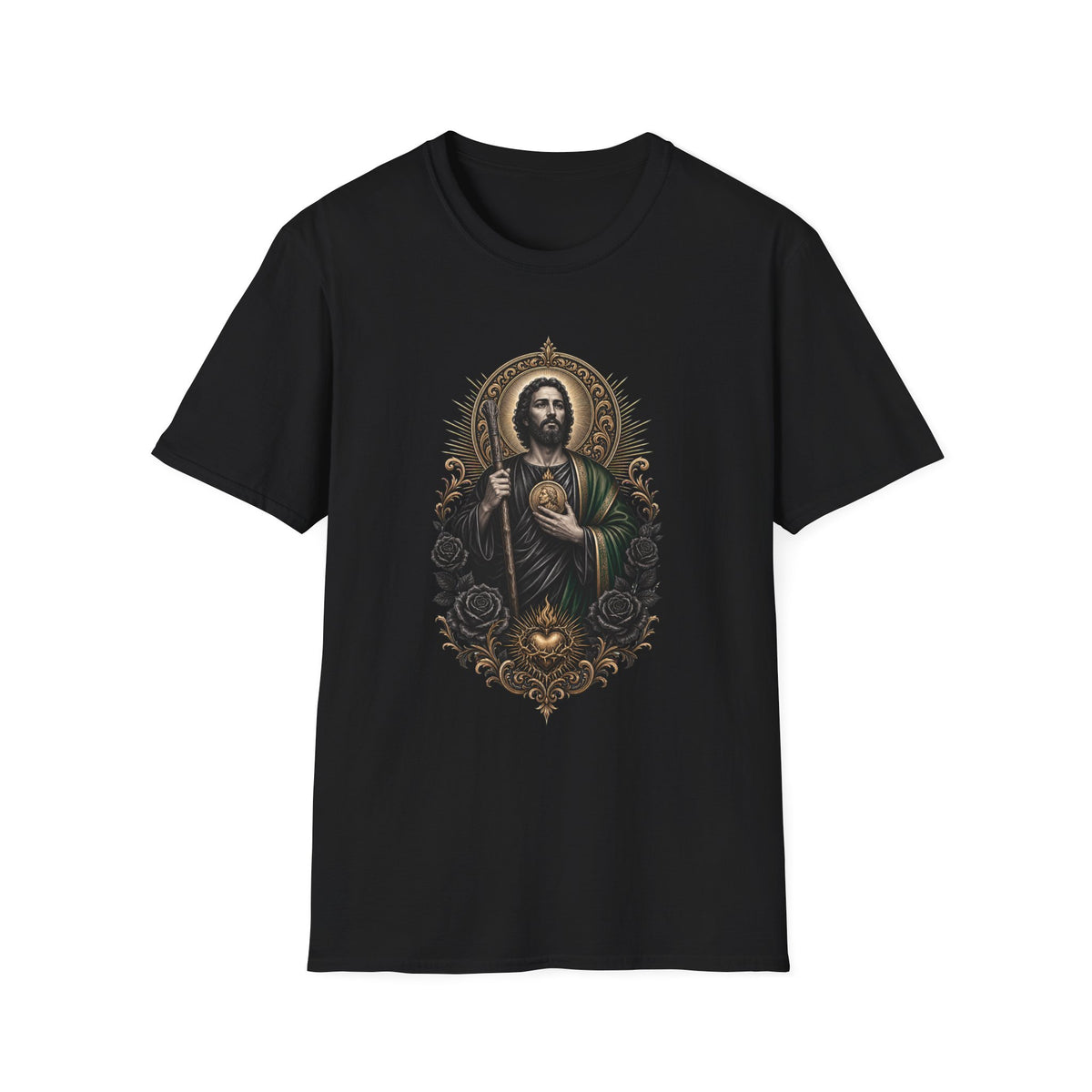 San Judas Tadeo Black & Gold Sacred Heart Unisex T-Shirt