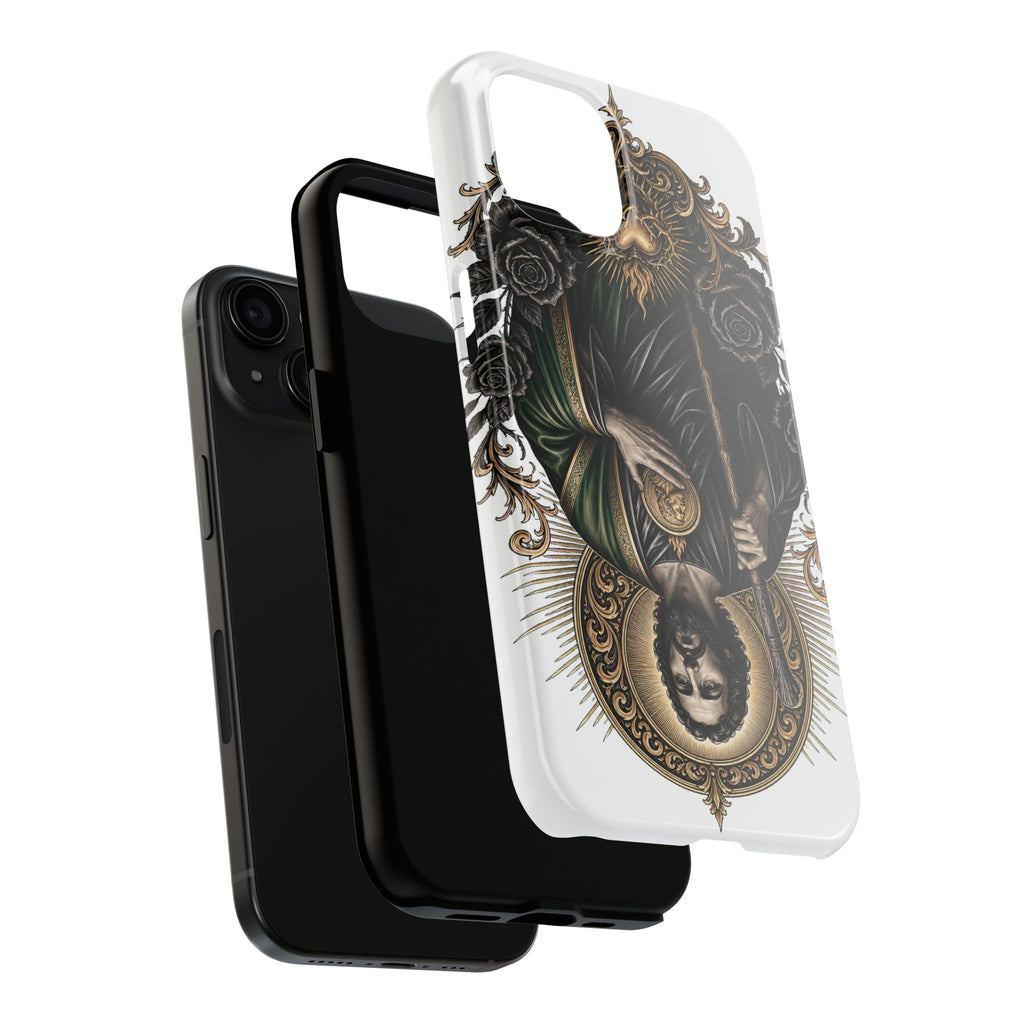Black and gold Sacred Heart San Judas phone case detail view 18