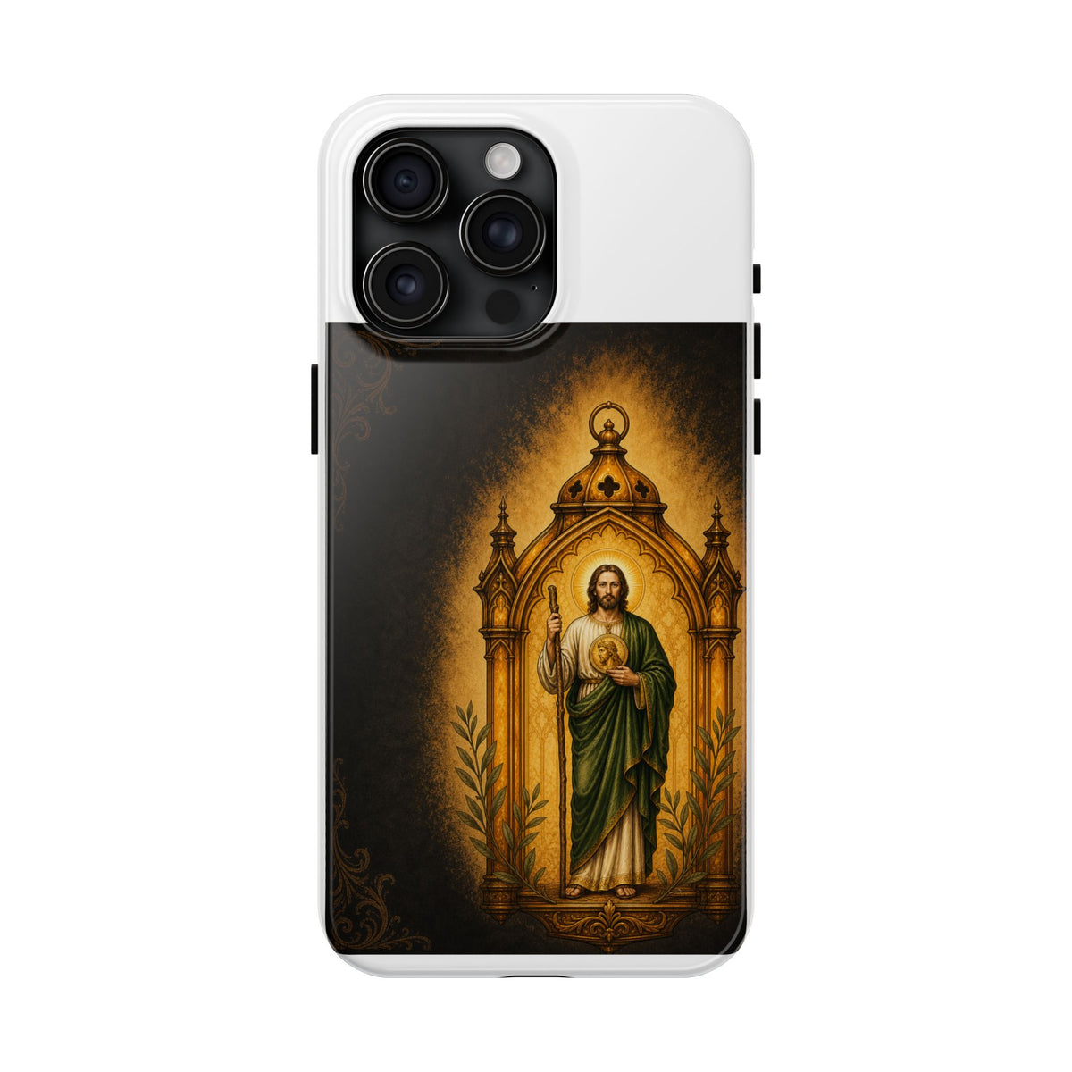 iPhone 15 Pro Max San Judas phone case with amber pilgrim lantern artwork