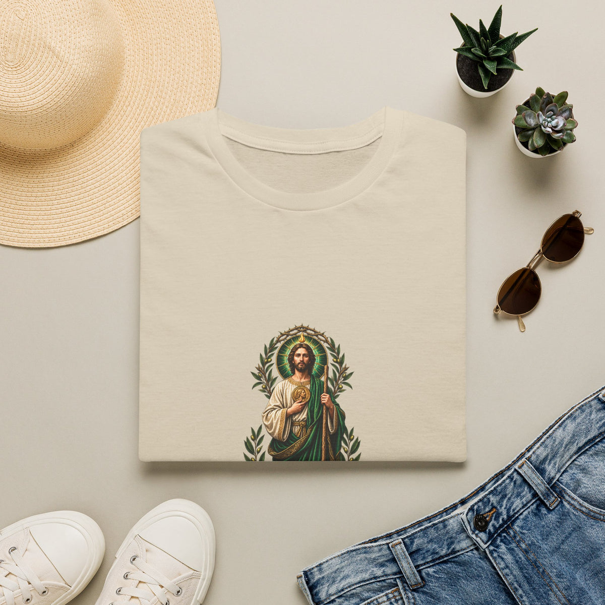 San Judas Tadeo Verdant Crowned Intercession T-Shirt product preview, view 3