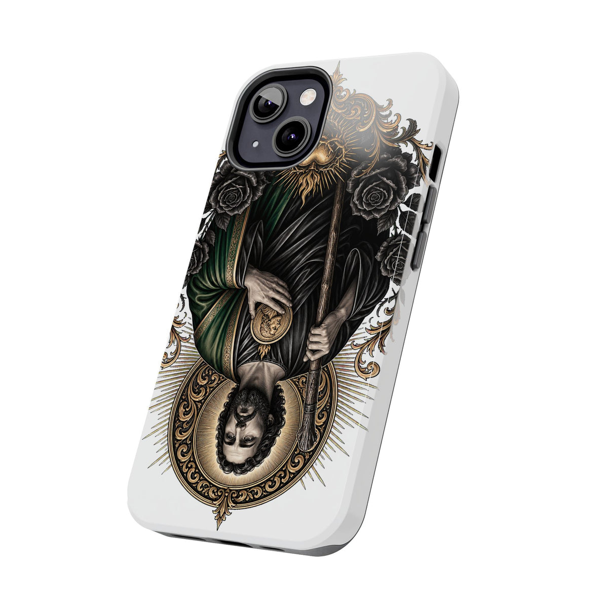 Black and gold Sacred Heart San Judas phone case detail view 12