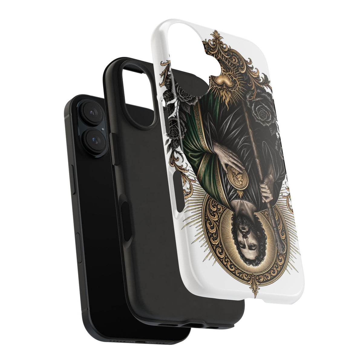 Black and gold Sacred Heart San Judas phone case detail view 27