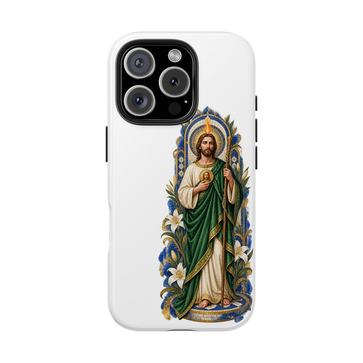 iPhone 16 Pro San Judas phone case with cobalt chapel mosaic artwork