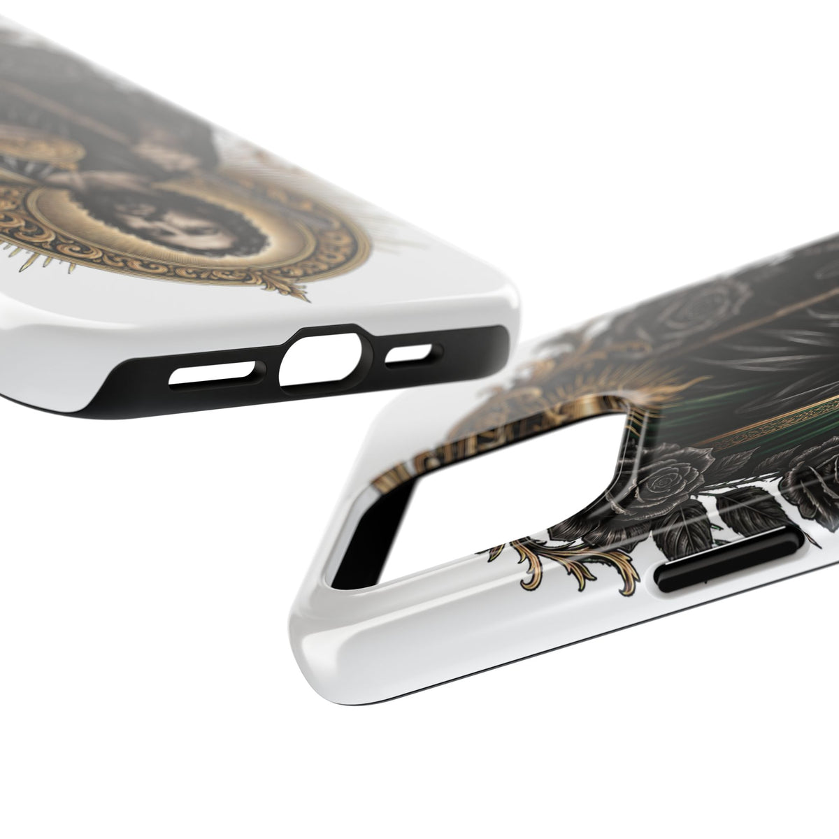 Black and gold Sacred Heart San Judas phone case detail view 20