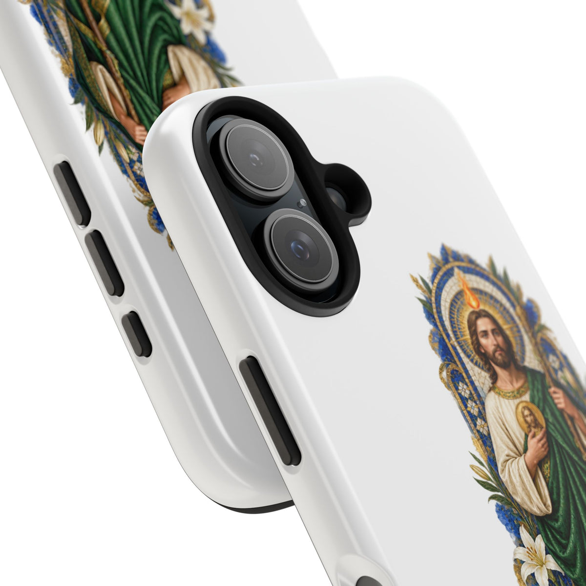 San Judas phone case with cobalt chapel mosaic artwork, detail view 26