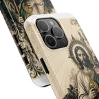 San Judas phone case with emerald and gold Sacred Heart artwork, detail view 19