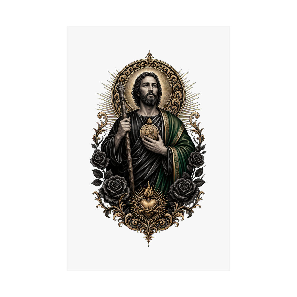 San Judas Tadeo black and gold matte poster product preview, view 6