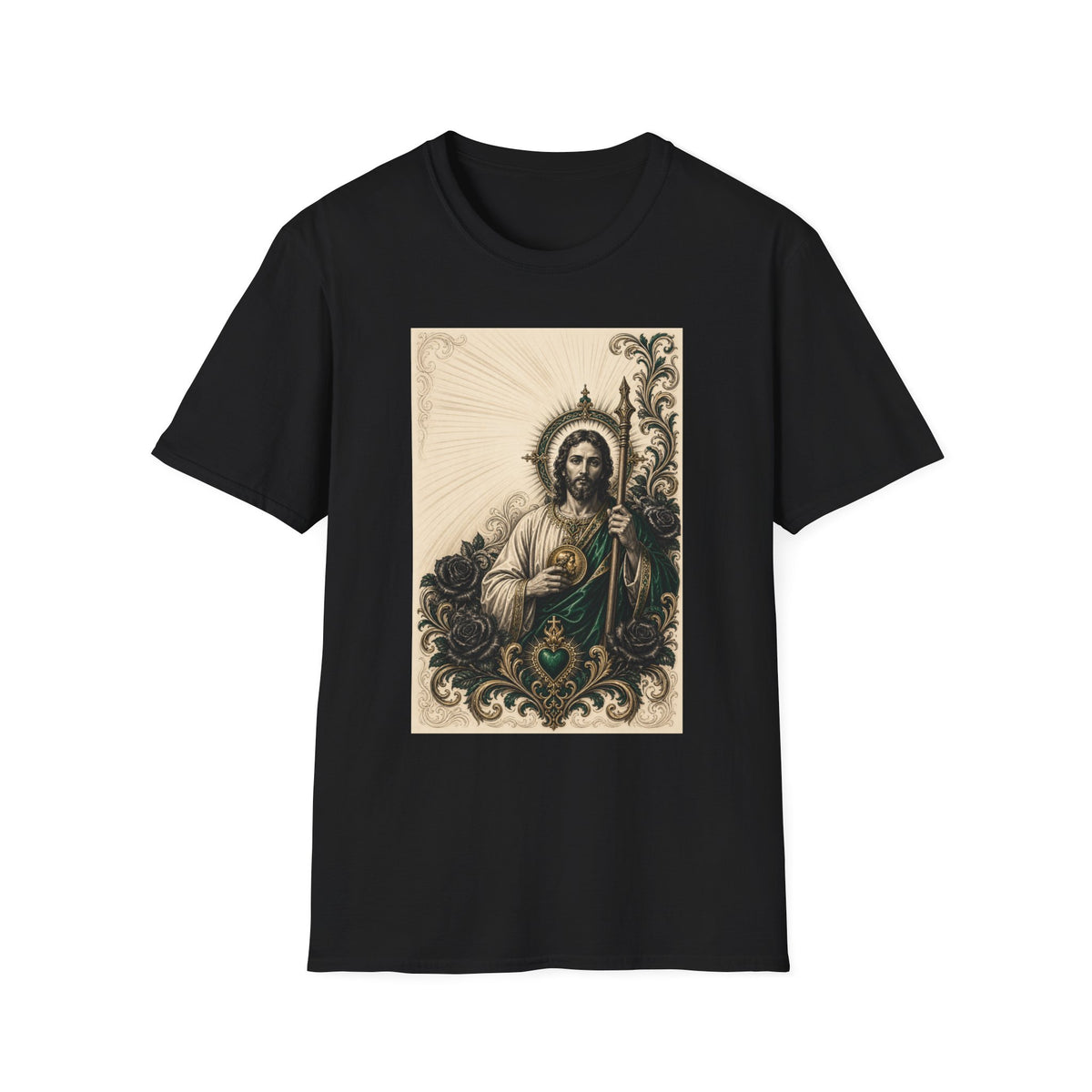 San Judas Tadeo Emerald & Gold Sacred Heart Unisex T-Shirt
