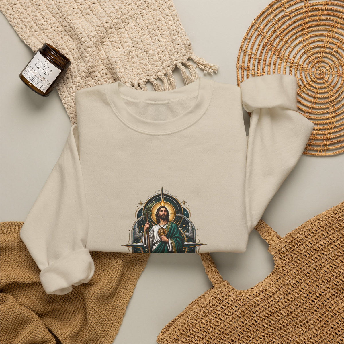 San Judas Tadeo Midnight Compass Crewneck Sweatshirt