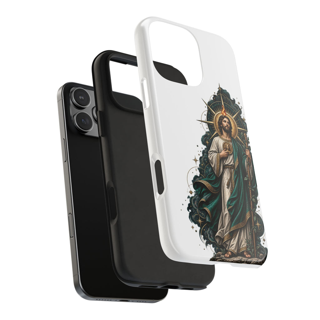 San Judas phone case with midnight blue compass artwork, detail view 25