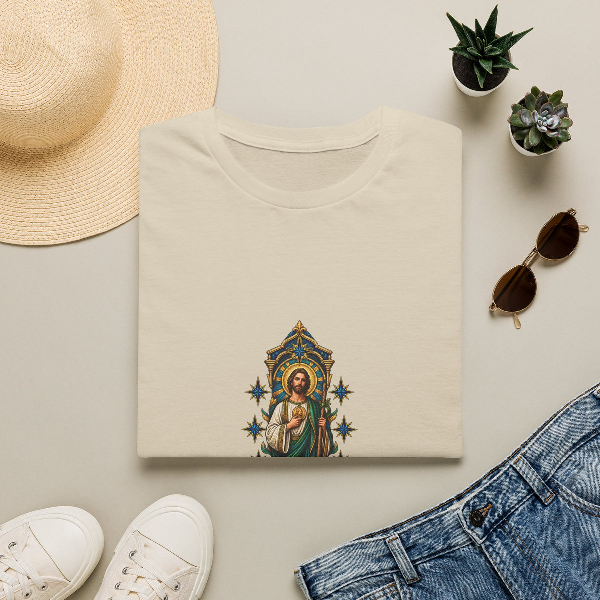 San Judas Indigo Seven-Star Shrine T-Shirt product preview, view 3