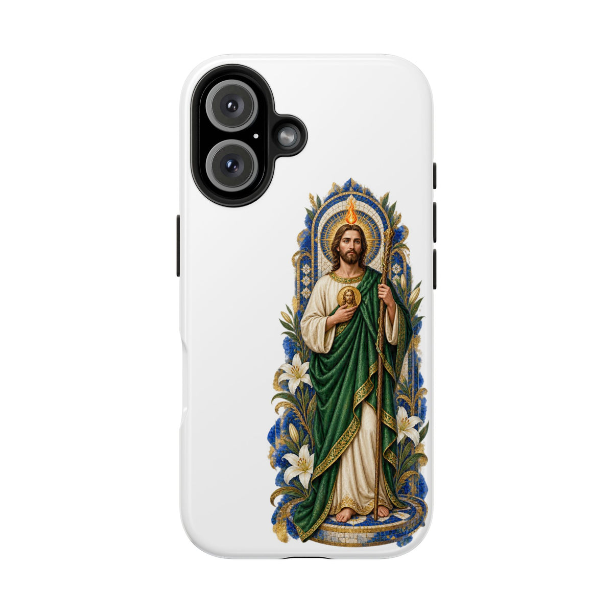 iPhone 16 San Judas phone case with cobalt chapel mosaic artwork