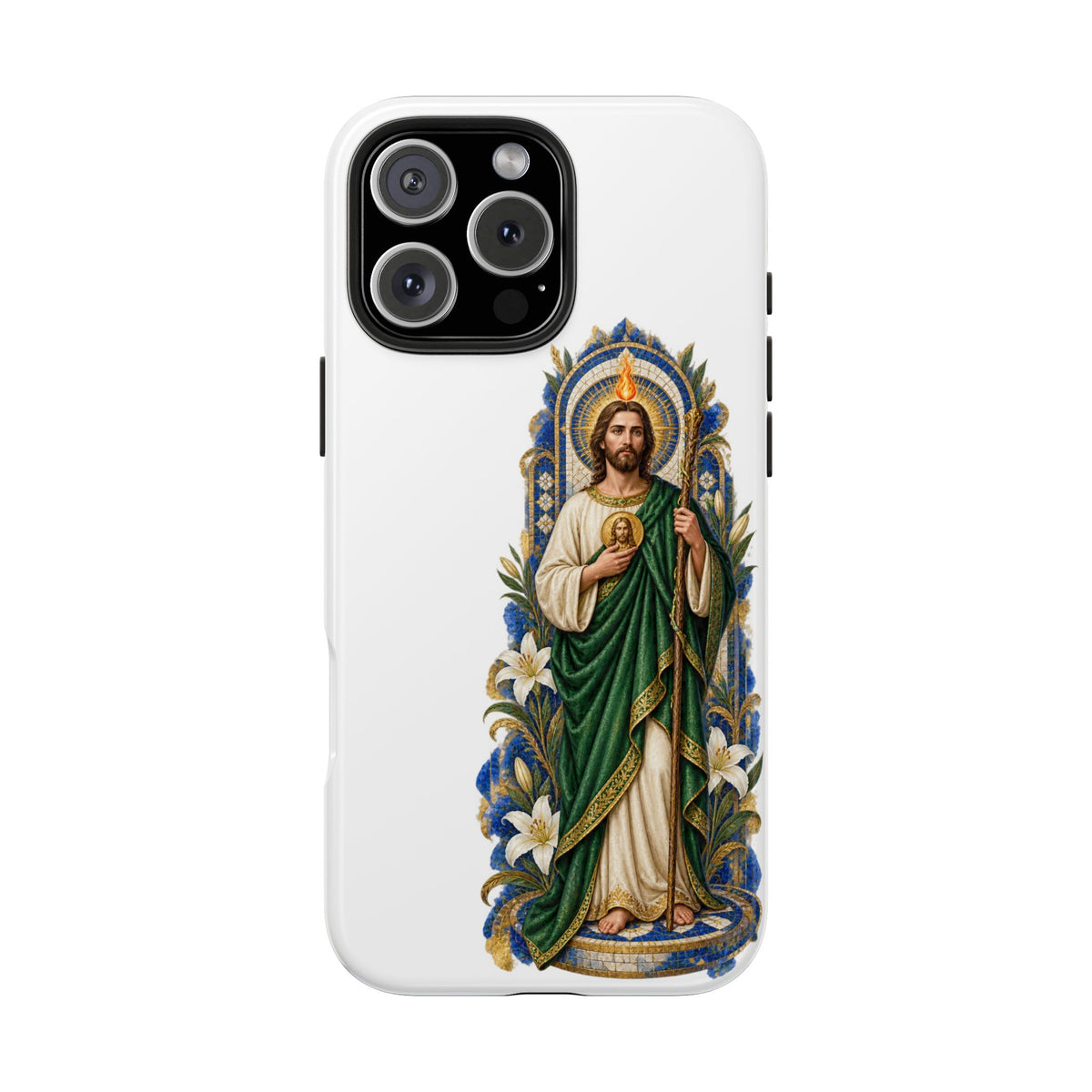 iPhone 16 Pro Max San Judas phone case with cobalt chapel mosaic artwork