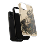 San Judas phone case with emerald and gold Sacred Heart artwork, detail view 18
