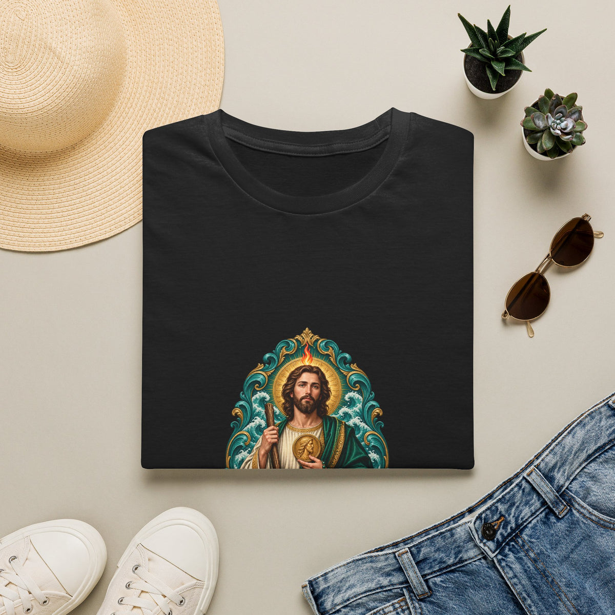 San Judas Teal Rosary Harbor T-Shirt product preview, view 2