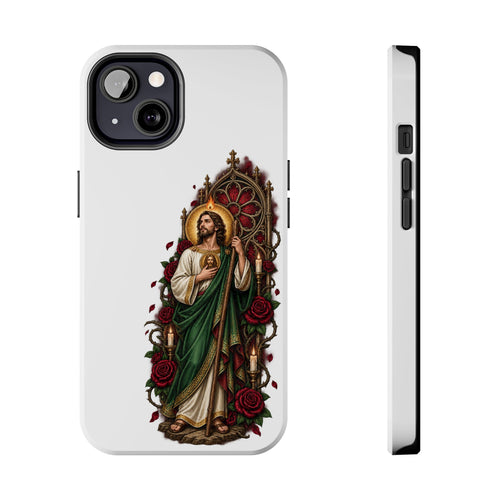 iPhone 13 San Judas phone case with crimson rose window artwork