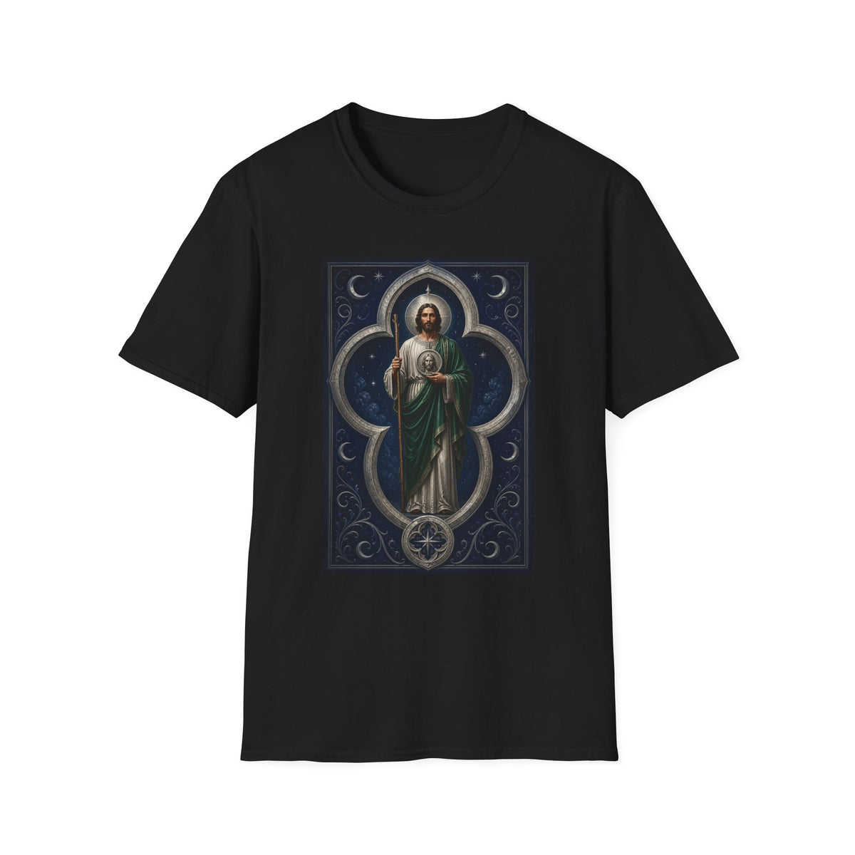 San Judas Tadeo Silver Moon Quatrefoil Unisex T-Shirt