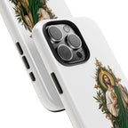 San Judas phone case with olive and antique gold reliquary artwork, detail view 24