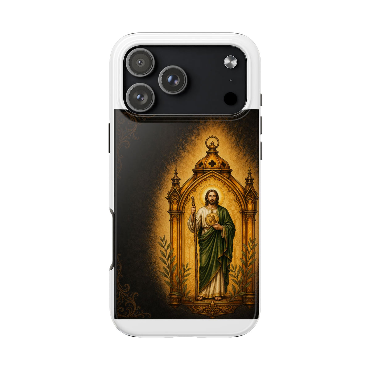 iPhone 17 Pro Max San Judas phone case with amber pilgrim lantern artwork