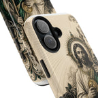 San Judas phone case with emerald and gold Sacred Heart artwork, detail view 26