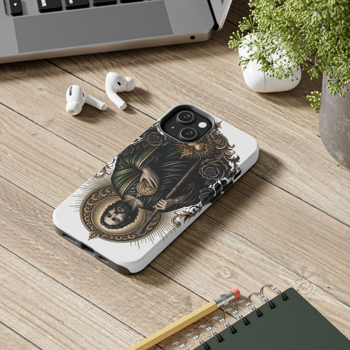 Black and gold Sacred Heart San Judas phone case detail view 15