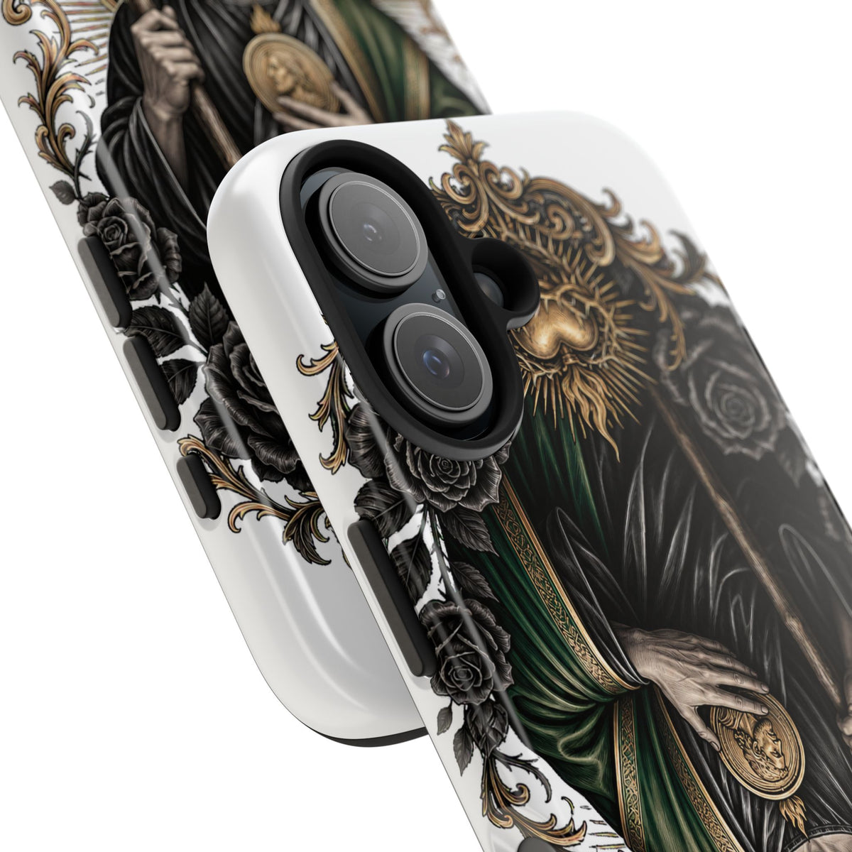 Black and gold Sacred Heart San Judas phone case detail view 26