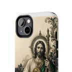 San Judas phone case with emerald and gold Sacred Heart artwork, detail view 13