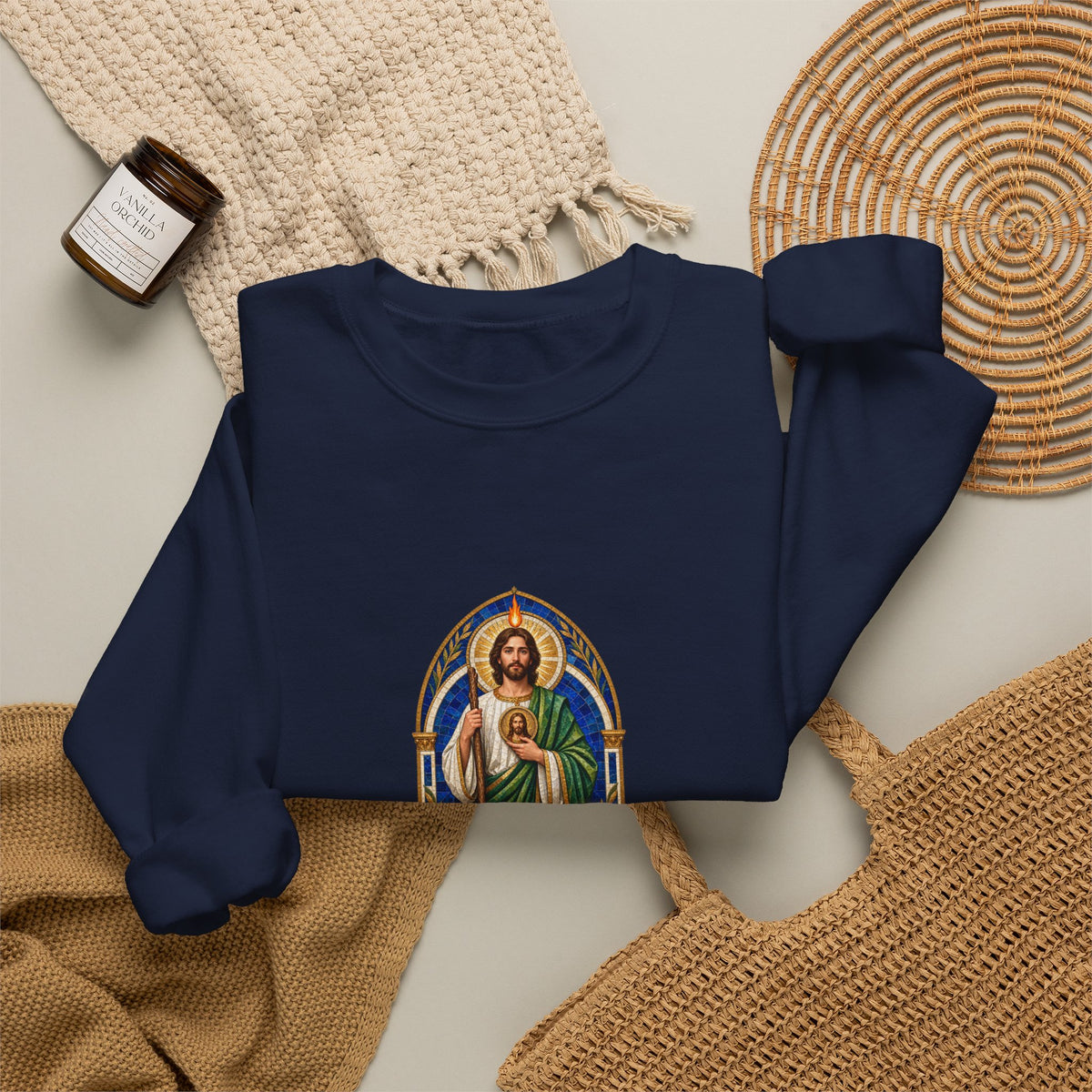 San Judas Tadeo Cobalt Chapel Mosaic Crewneck Sweatshirt