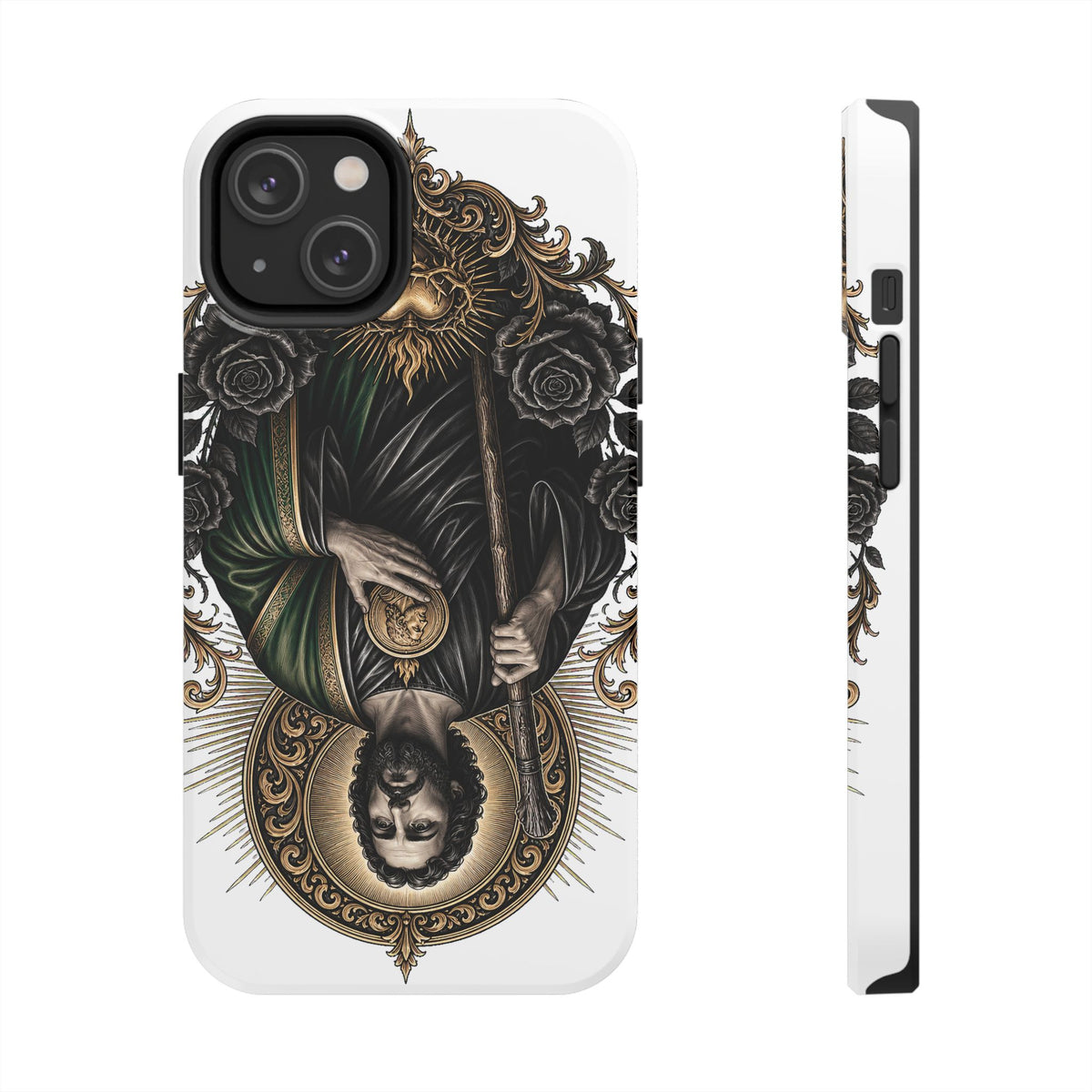 Black and gold Sacred Heart San Judas phone case detail view 14