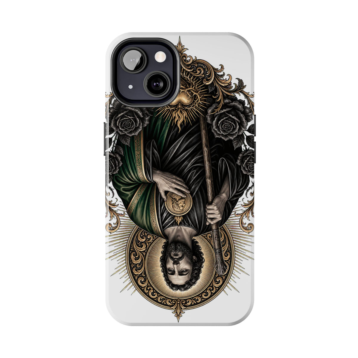 Black and gold Sacred Heart San Judas phone case detail view 11